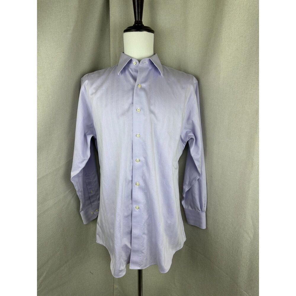 Brooks Brothers Mens 17 34 35 Regent Fit Lavender Herringbone Non Iron